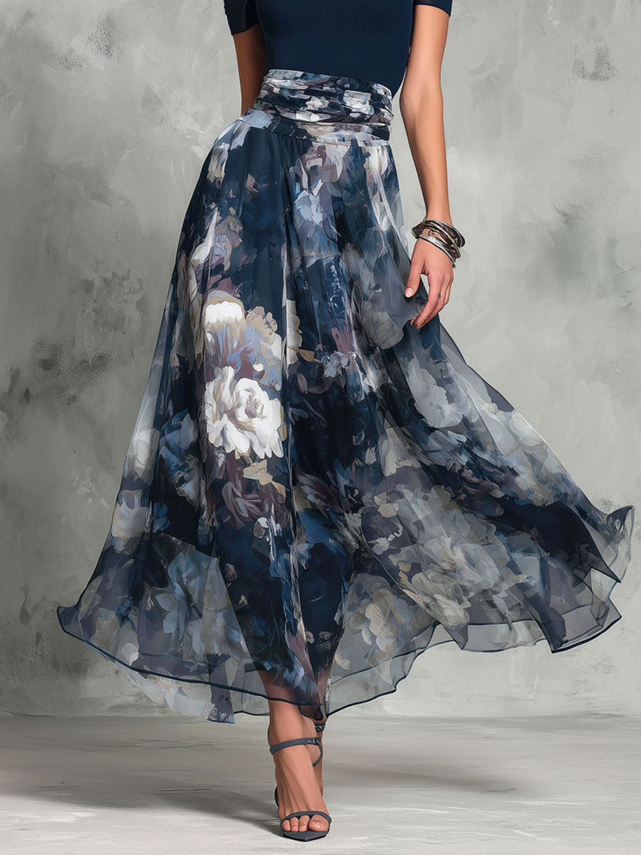 Boho Elegance Knite Top and Floral Long Skirt Set