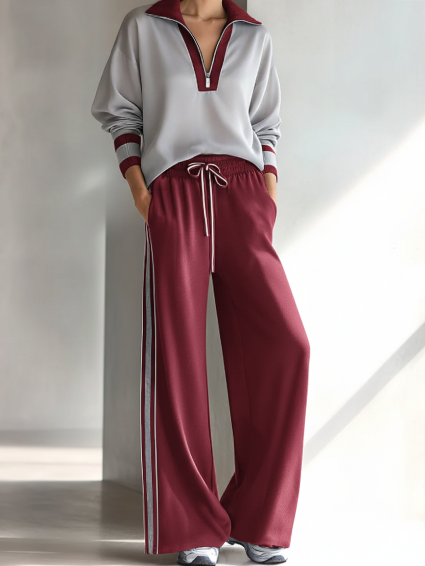 Casual Colorblock Sweatshirt and Pants Two-Piece Set