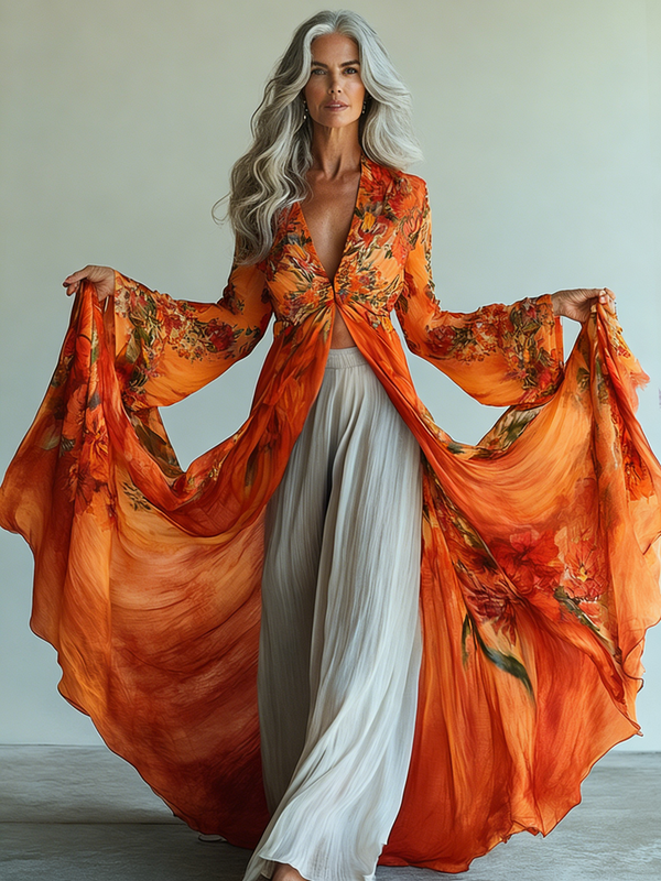 Embroidered Retro Loose Embroidered Printed Contrast Color Dress9625