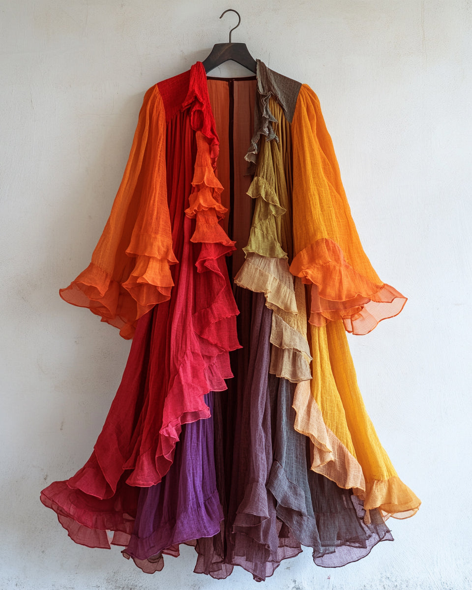 Color-Blocking Rainbow Ruffle Coat 3818