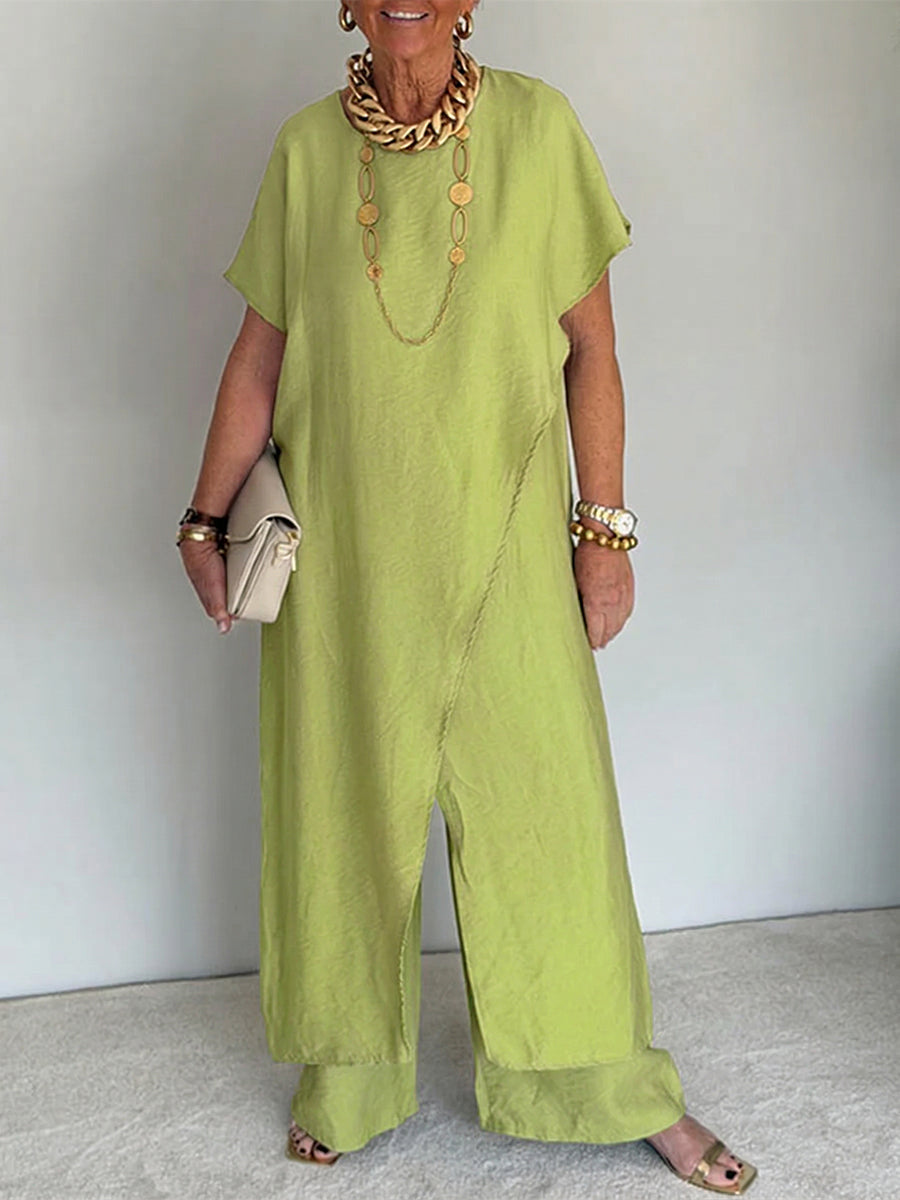 Cozy Loose Fit Asymmetrical Two-Piece Set with Casual Retro Cotton Blend Outfit