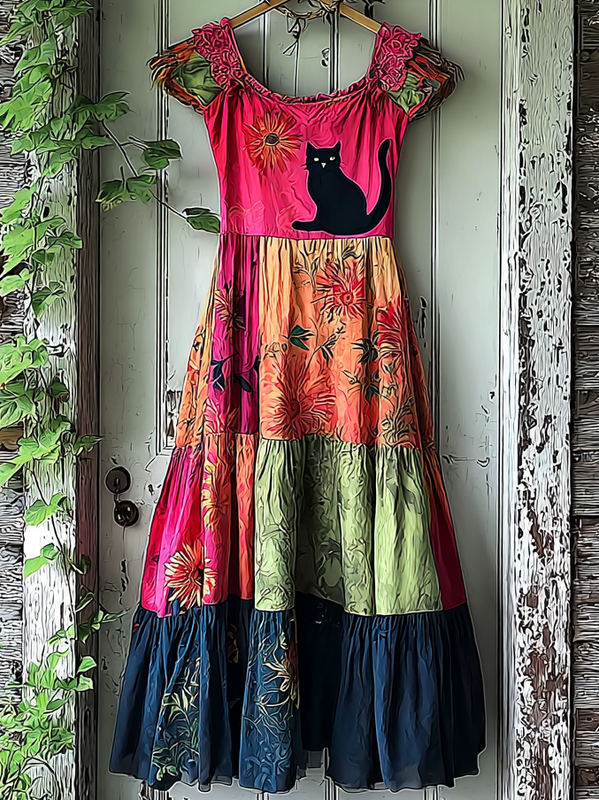Summer Contrast Linen Dress 364b