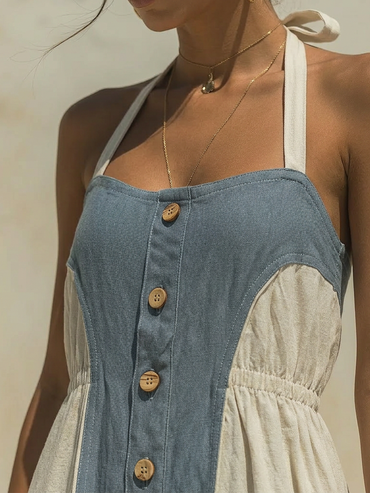 Halter Neck Colorblock Wide-Leg Jumpsuit