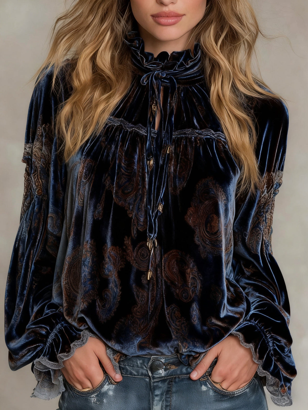 Vintage Sheer Paisley Ruffle Blouse