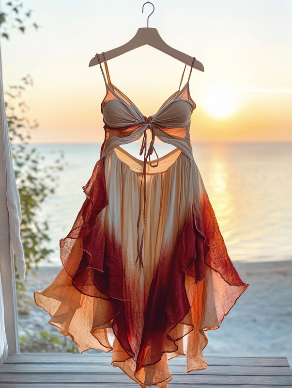 Asymmetrical Dress with Ruffles for Vacation or Daily Wear F2c6