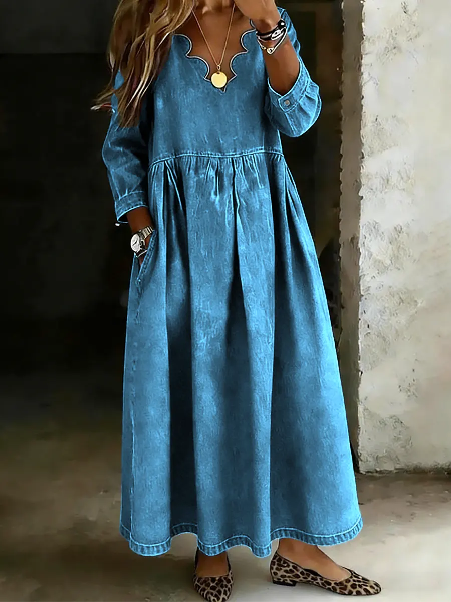Casual Wavy Neckline Denim Skirt