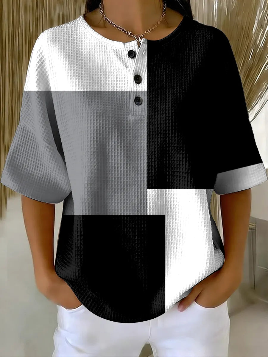 Geometric Pattern Art Print Casual Waffle Cotton Shirt