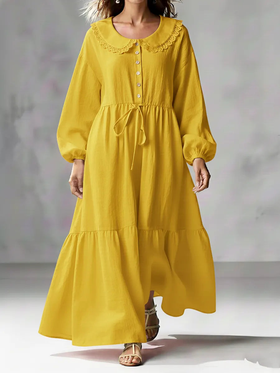 Cozy Linen and Cotton Long-Sleeved Dress