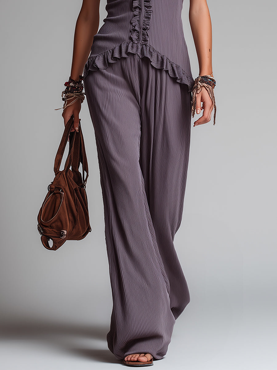 Bohemian-Style Knitted Jumpsuit with Ruffle Details
