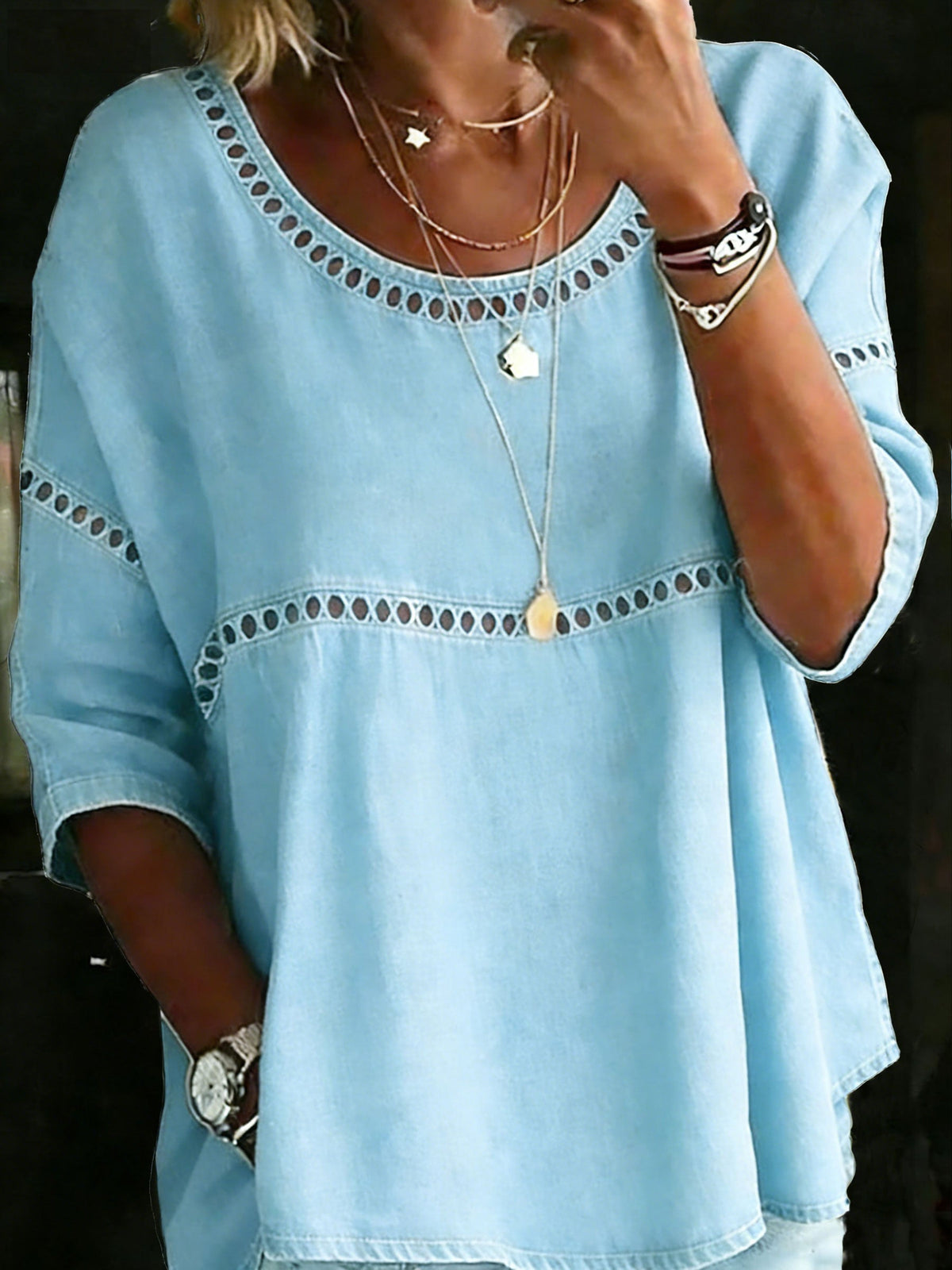 Solid Color Casual Loose Denim Blouse Shirt