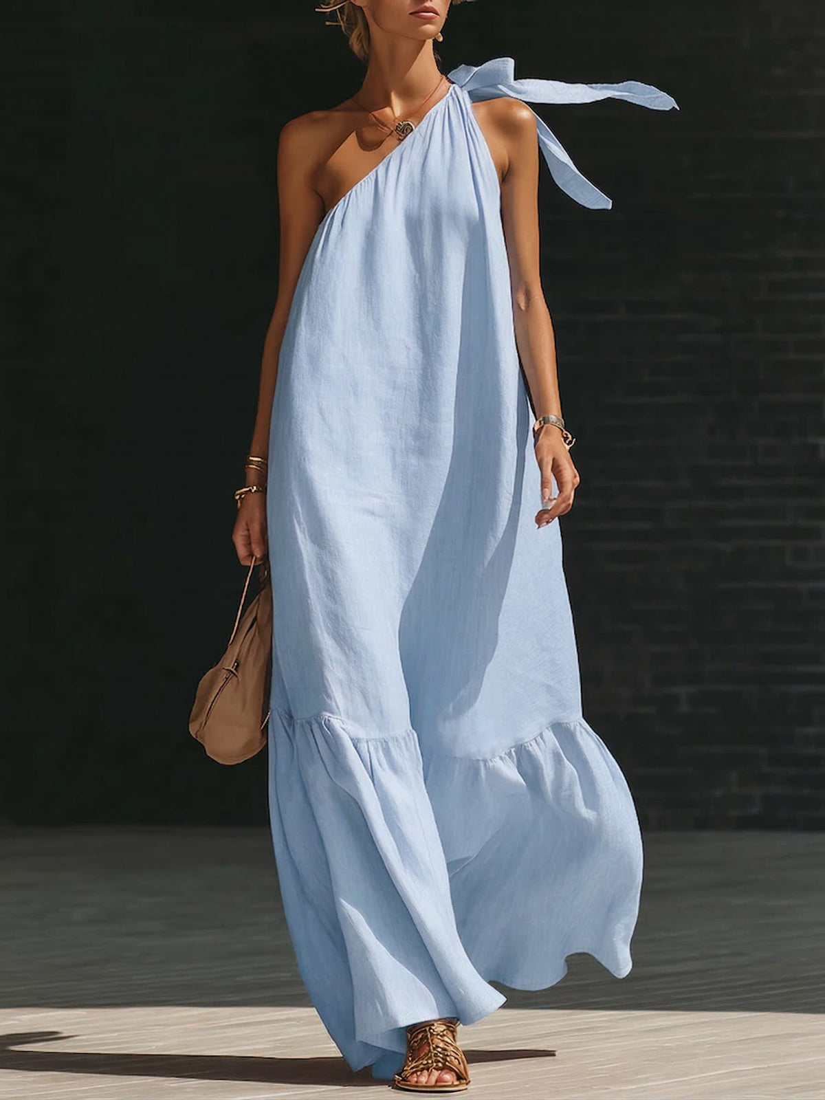 Elegant Off-Shoulder Tie-Strap Maxi Dress