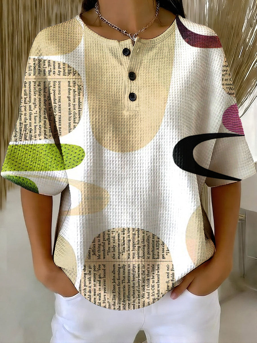 Geometry Art Print Casual Waffle Cotton Shirt