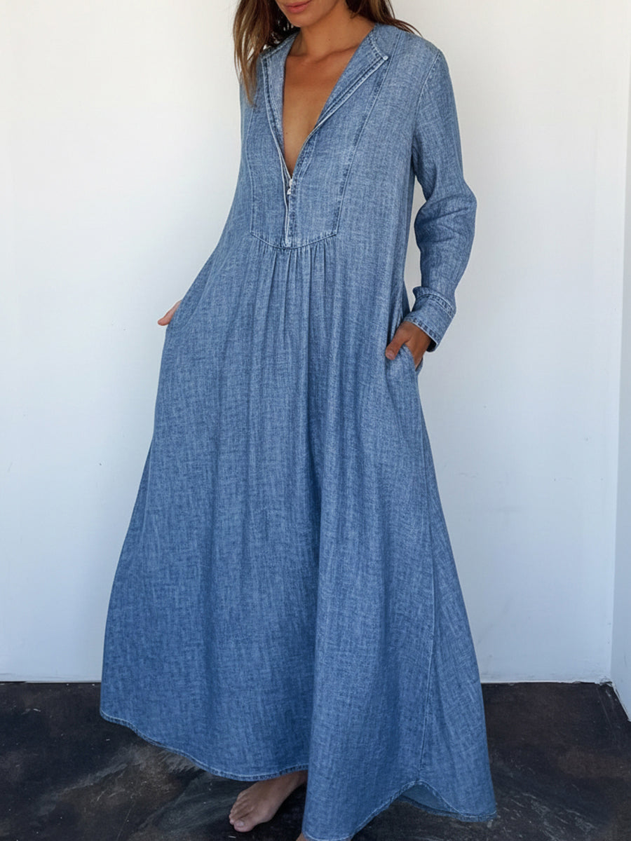 Cozy Loose-Fitting Denim Dress