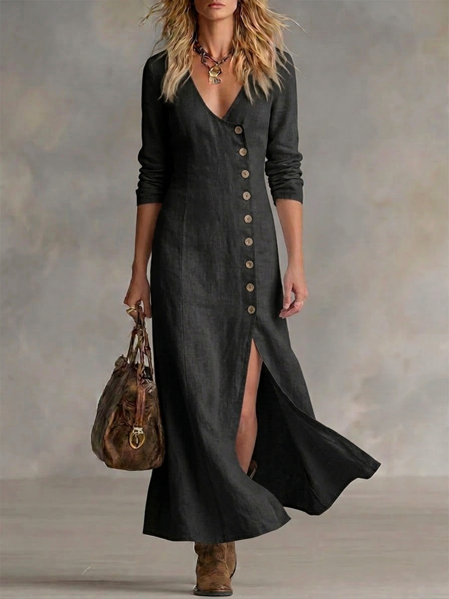 Casual Linen Cotton Button Dress