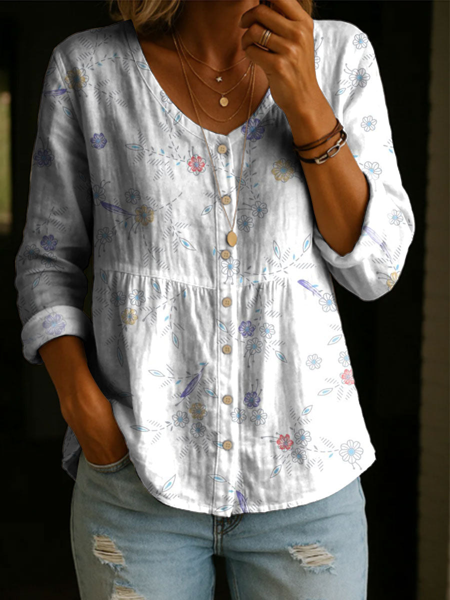 Floral Pattern Art Print Casual Cotton Shirt
