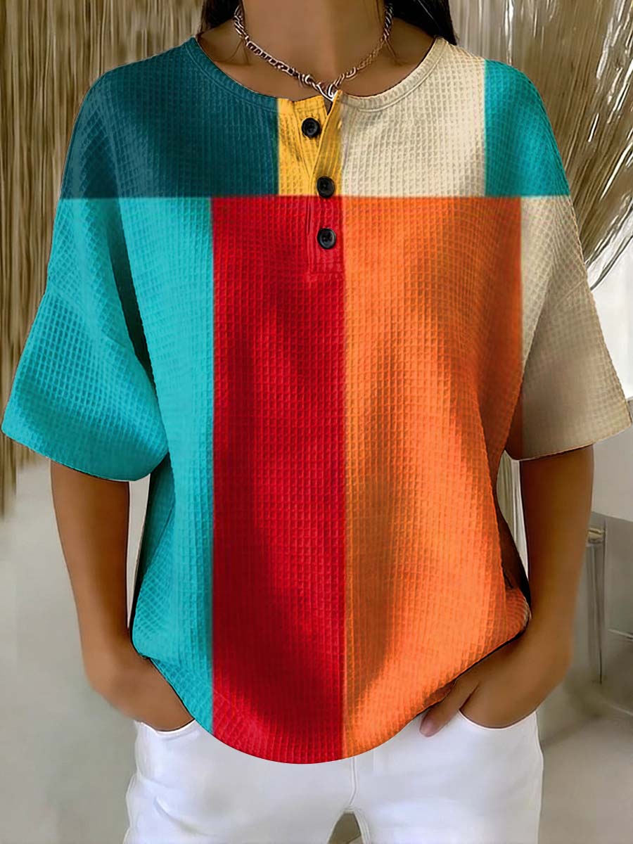 Geometry Art Print Casual Waffle Cotton Shirt