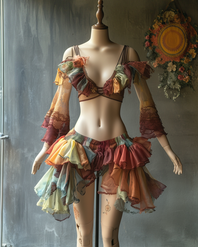 Sexy Elegant Ruffle Top with Skirt Two-Piece Swimsuit E173