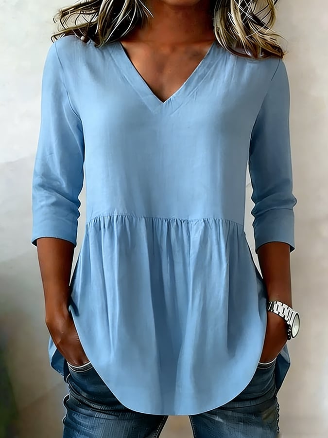 Casual V-Neck Cotton Shirt