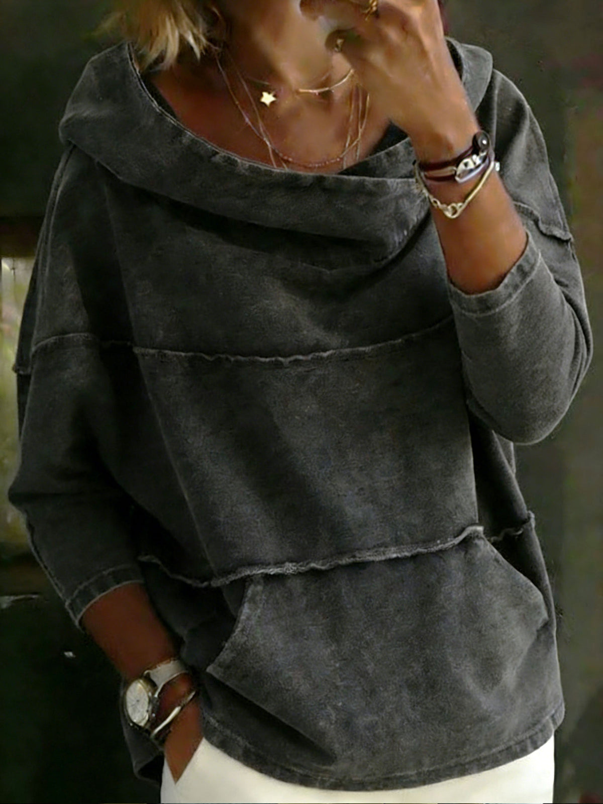 Casual Long-Sleeve Denim Hoodie