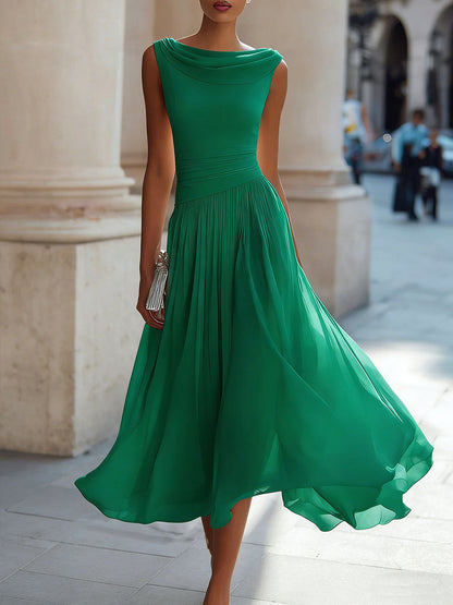 Solid Color Round Neck Sleeveless Casual Loose A-Line Dress