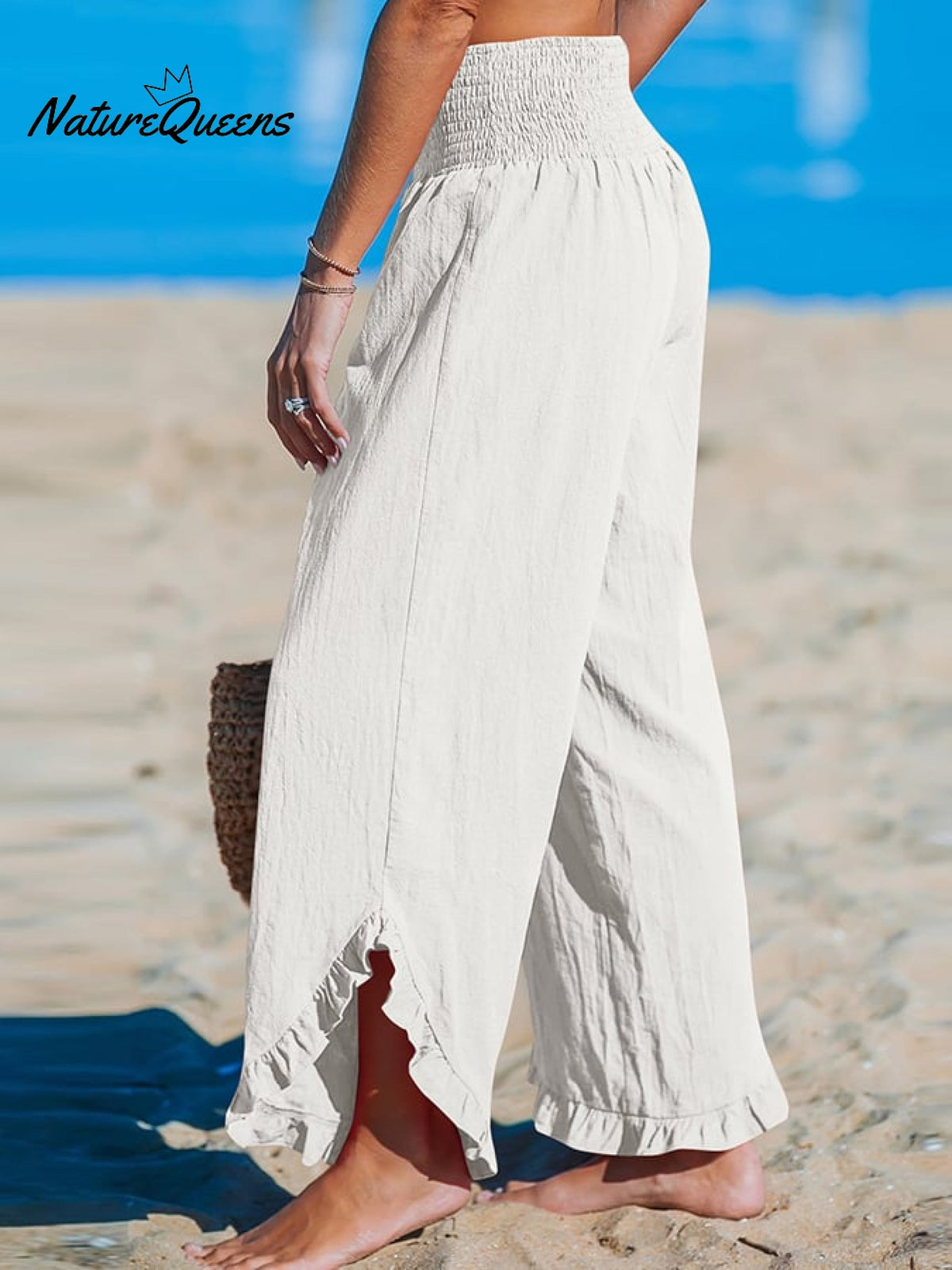 High-Waist Pleated Irregular Hem Cotton and Linen Loose Casual Pants