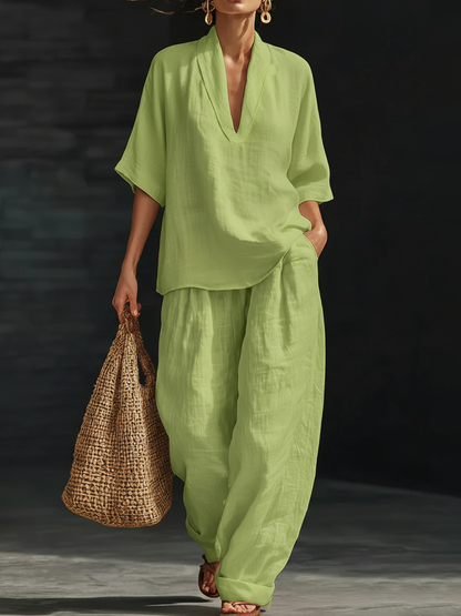 Casual and Cozy Minimalist Linen Two-Piece Set
