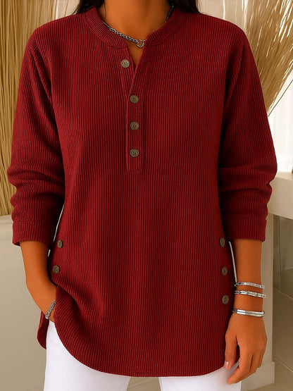 Solid Color Crew Neck Long-Sleeve Casual Loose Knit Pullover