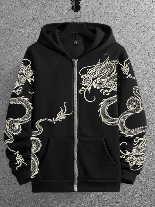 Men's Ancient Dragon Japanese Embroidered Full Zip Hoodie