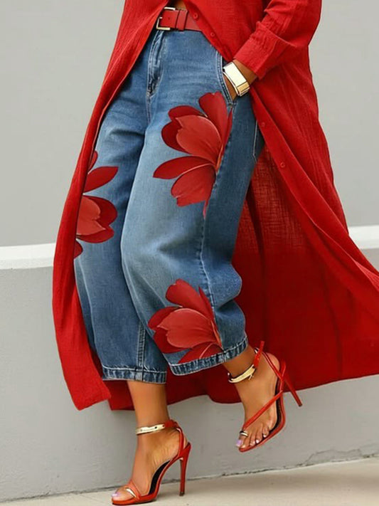 Casual Artistic-Print Jeans