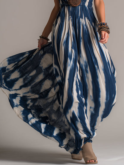 Vintage Tie-Dye Print Sleeveless Maxi Dress