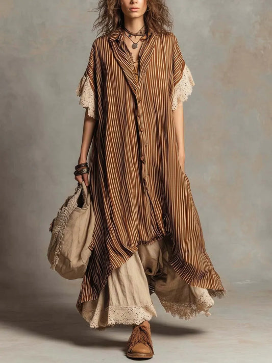 Striped Patchwork Cotton Linen Dress