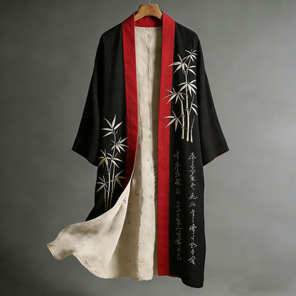 Vintage Japanese Art Ink Bamboo Print Flowing Kimono