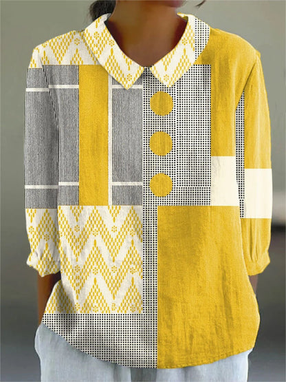 Vintage Abstract Geometric Art Print Casual Peter Pan Collar 3/4-Sleeve Sweater