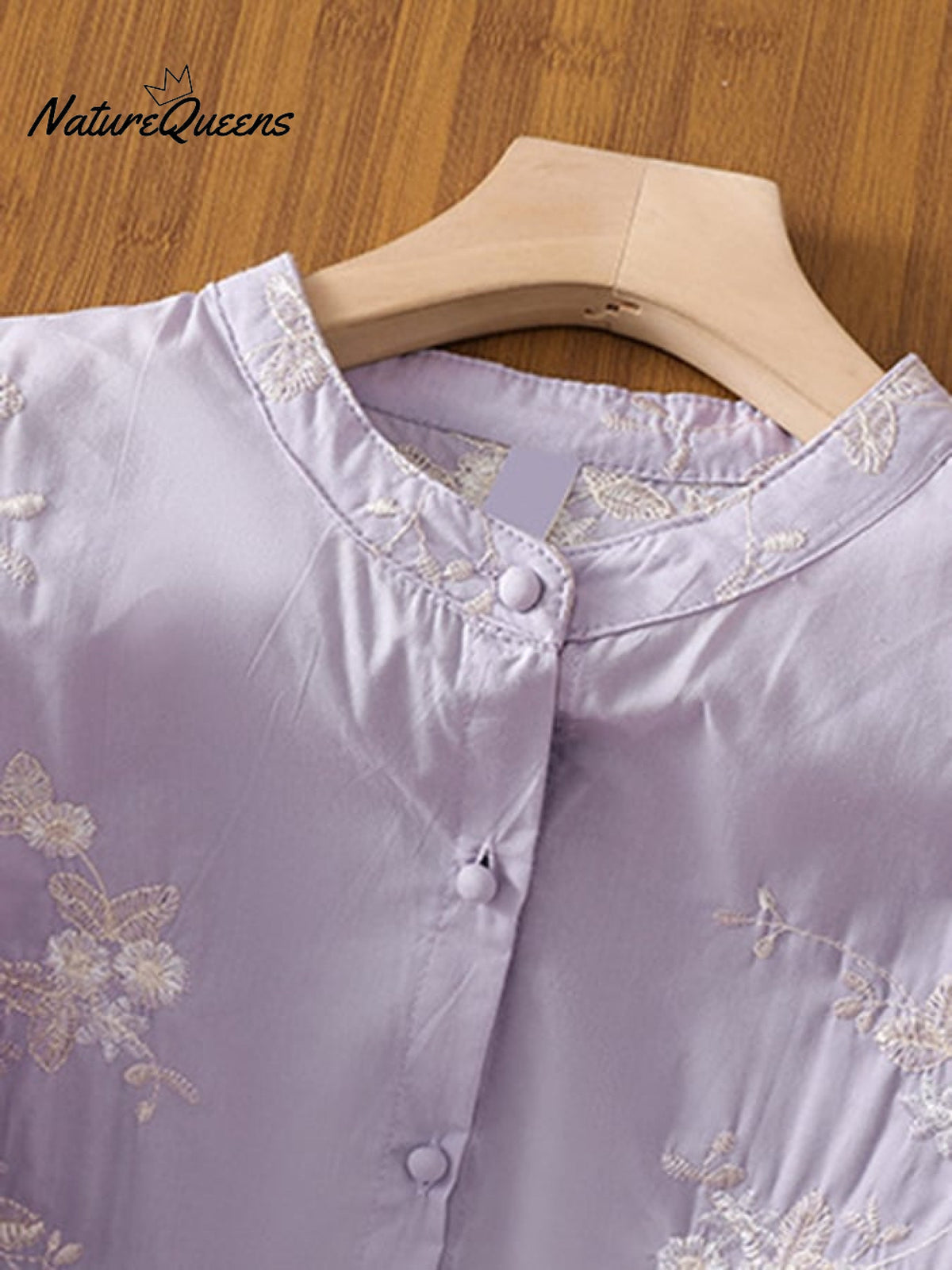 Art Retro Embroidery 3/4-Sleeve Patchwork Shirt