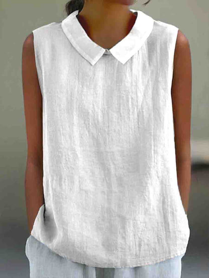 Casual Cotton and Linen Peter Pan Tank Top