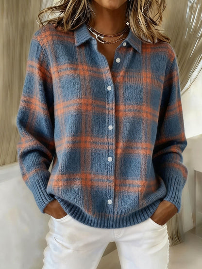 Plaid Print Casual Cotton Buttoned Cardigan Sweater