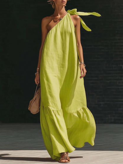 Elegant Off-Shoulder Tie-Strap Maxi Dress