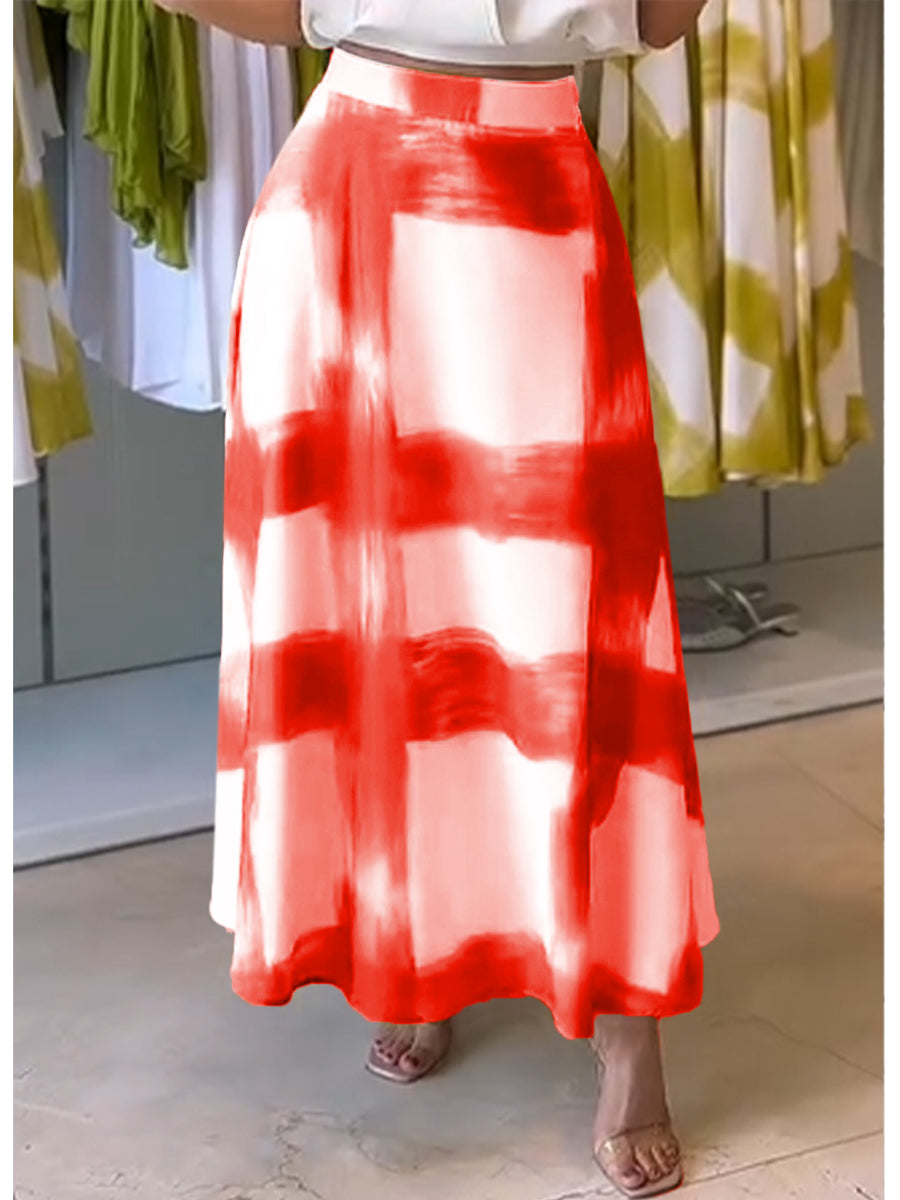 Brushstroke Print Cotton and Linen Skirt