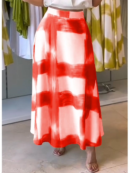 Brushstroke Print Cotton and Linen Skirt