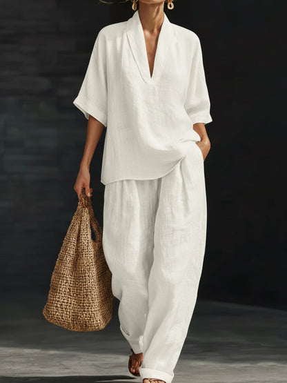 Casual and Cozy Minimalist Linen Two-Piece Set