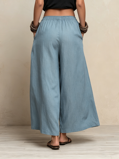 Light Wash Tencel Wide-Leg Palazzo Pants with Effortless Airy Style