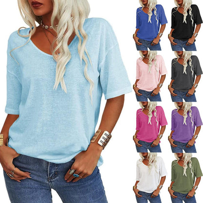 Solid Color V-Neck T-Shirt