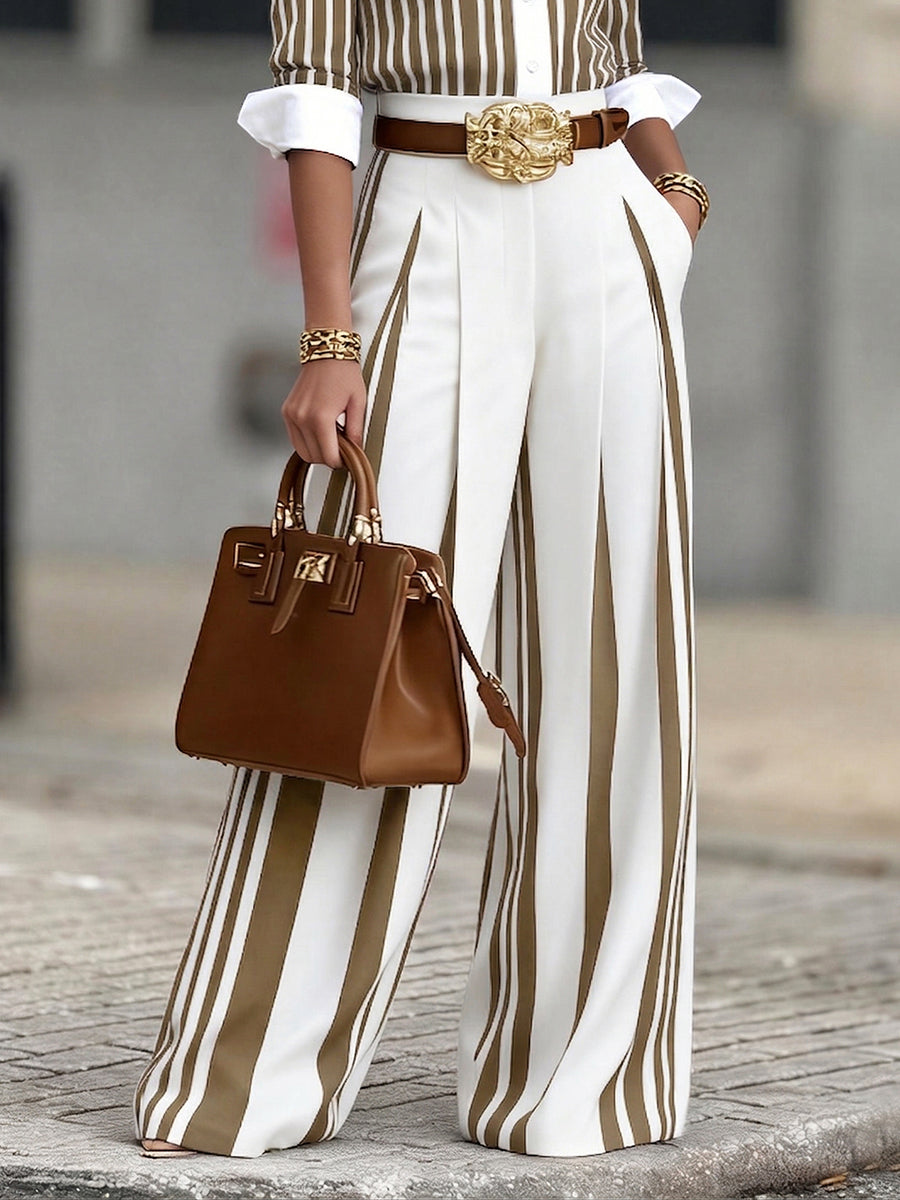 Elegant Artistic Striped Wide-Leg Pants
