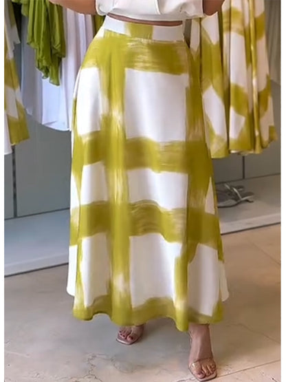 Brushstroke Print Cotton and Linen Skirt