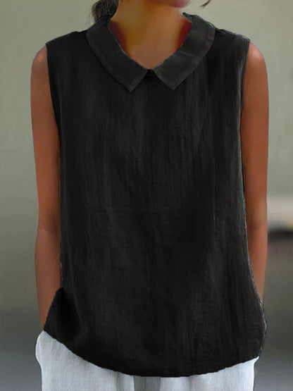 Casual Cotton and Linen Peter Pan Tank Top