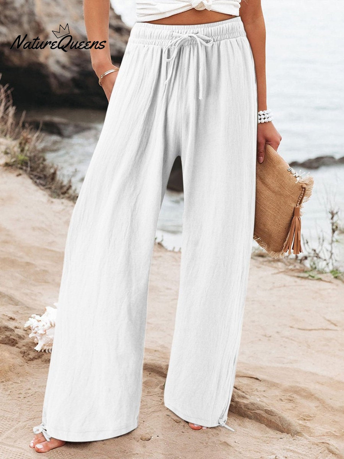 Cotton and Linen Wide-Leg Casual Pants