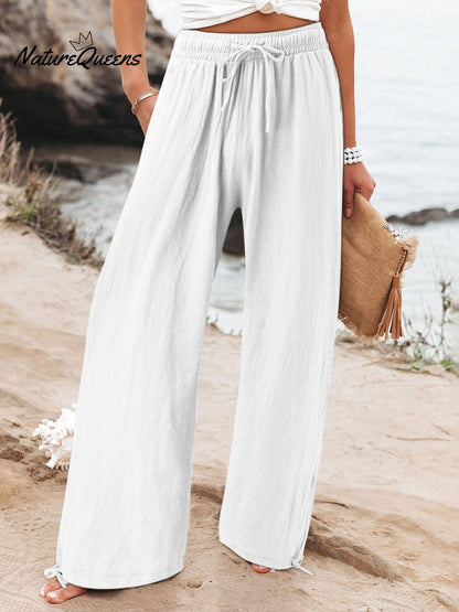 Cotton and Linen Wide-Leg Casual Pants
