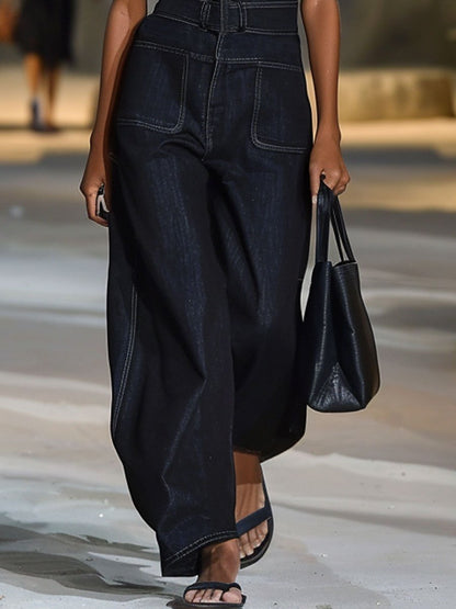 [24-Hour Shipping Out]v-Neck Retro Casual Loose Sleeveless Wide-Leg Denim Jumpsuit