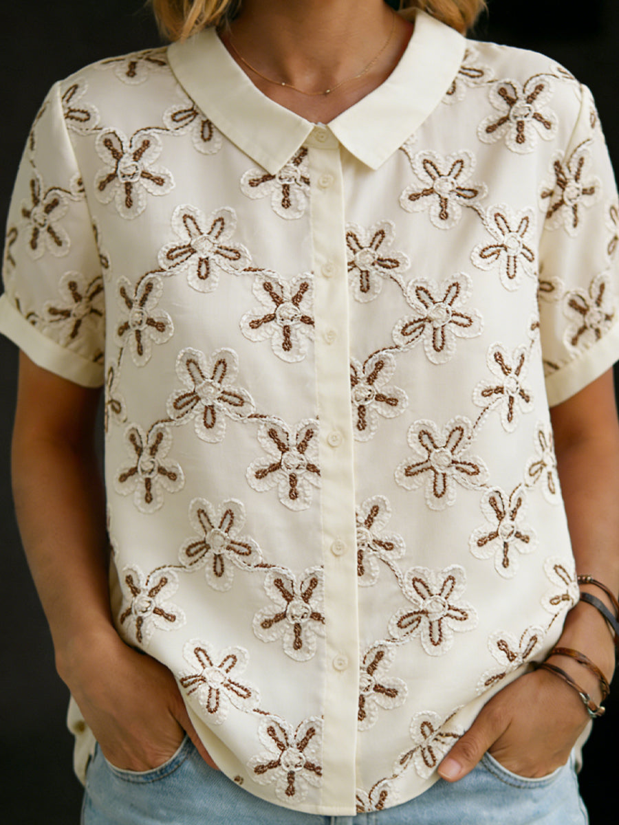 3d Embroidered Short-Sleeved Cotton Shirt