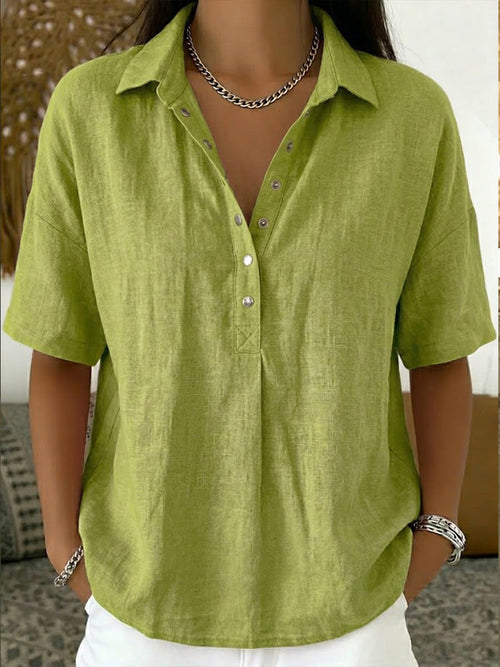 Cotton Linen Polo Shirt with Casual Short-Sleeve Summer Top